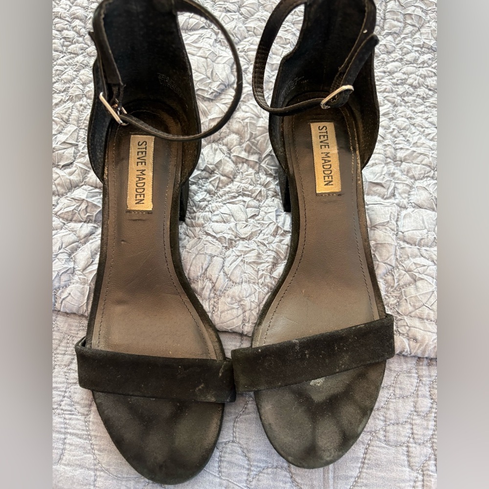 Steve Madden Black Suede Ankle-Strap Heels